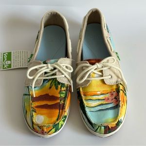 Sanuk Tropical Sailaway 2 Boat Shoes Palms Sunset Vacation Deck Loafers NWT